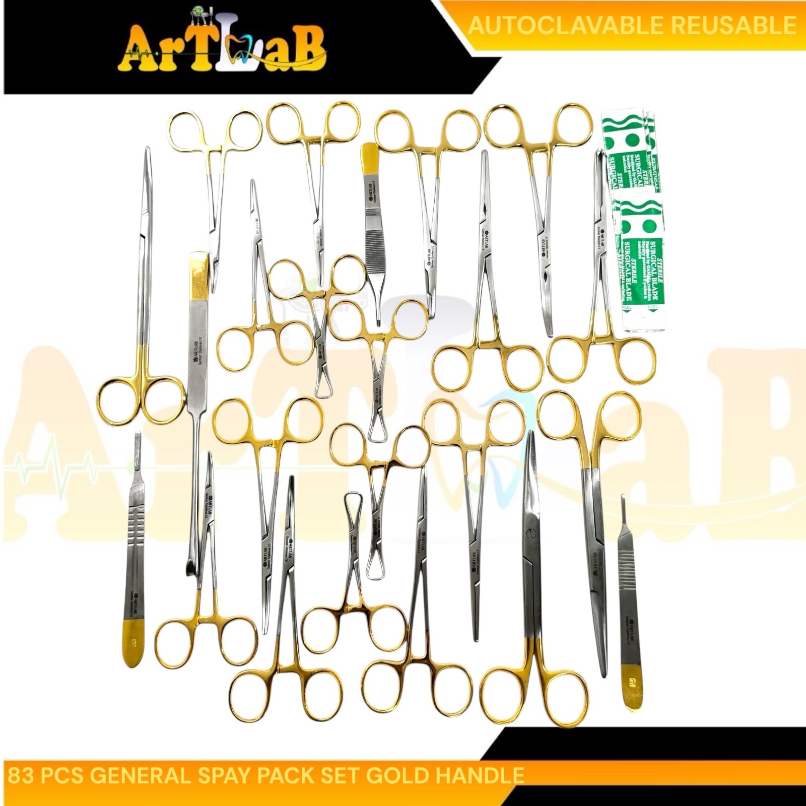 SPAY PACK KIT GERMAN PREMIUM QUALITY 101 PCS VETERINARY DENTAL SURGICAL TOOLS