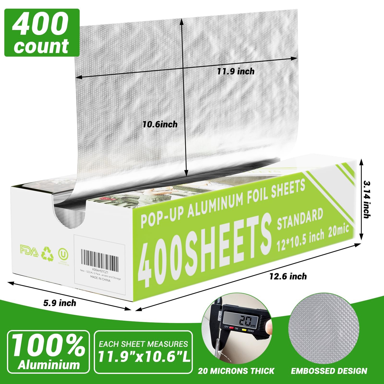 Aluminum Foil Sheets, 400 Count Tin foil,12″ x 10.5″ 400 Count, Silver