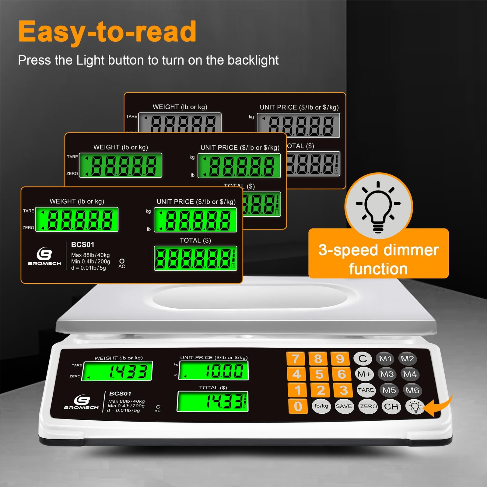 BROMECH 88lb/40kg Price Computing Food Scale with LCD Backlight, Not for Trade