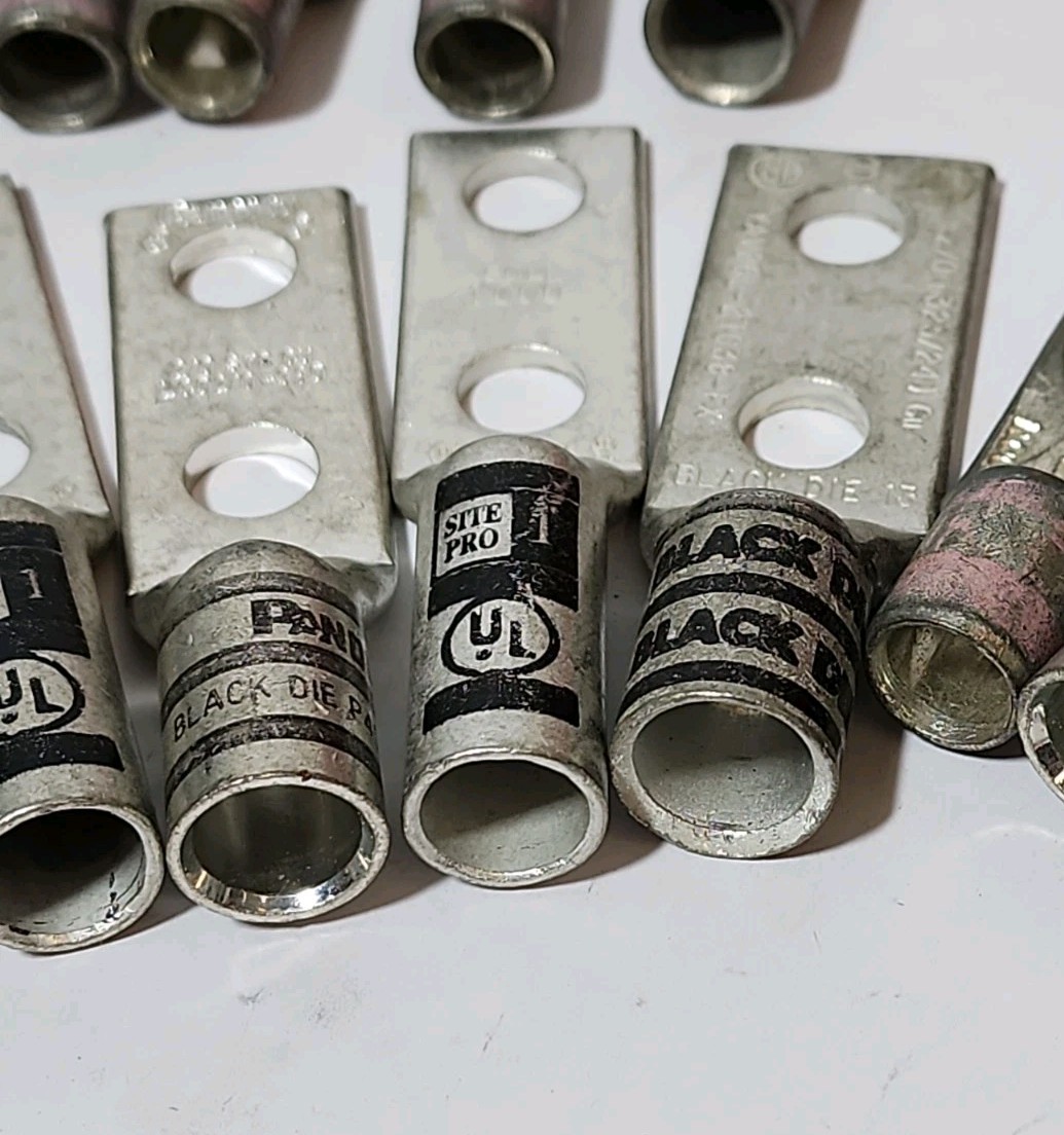 Lot of 22 Copper Compression Lugs 1/2-Hole Terminals – Assorted 2/0, 1/0, #6 AWG