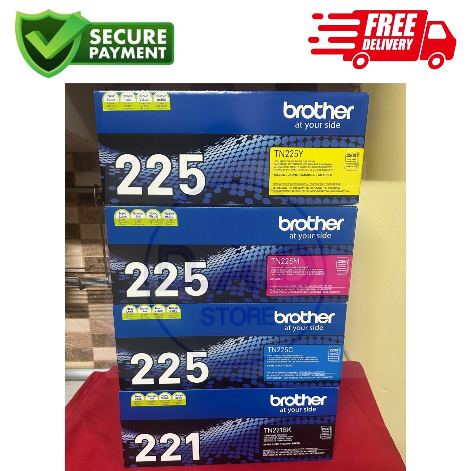 Brother TN225/TN221 High Yield Set Toner Cartridge(Black, Cyan, Magenta, Yellow)