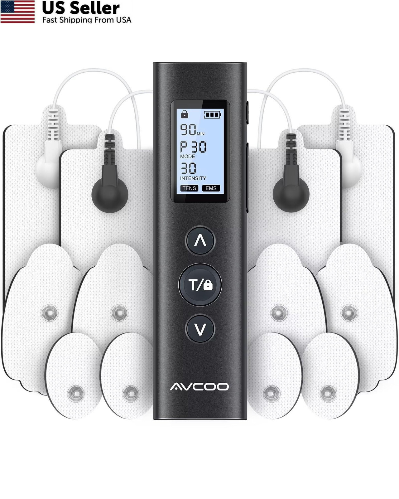 AVCOO 30 Modes TENS EMS Unit Compact Muscle Stimulator for Pain Relief Black