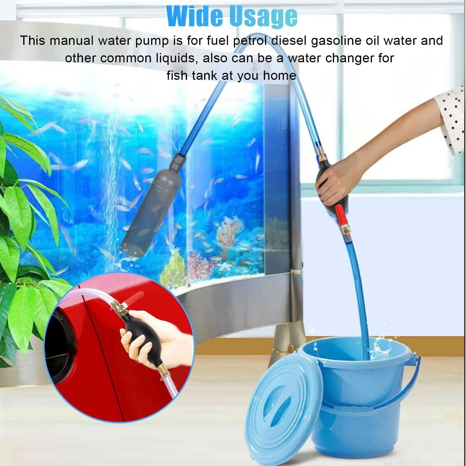 Gas Transfer Siphon Pump Gasoline Siphone Hose Oil Water Fuel Transfer Hand Pump