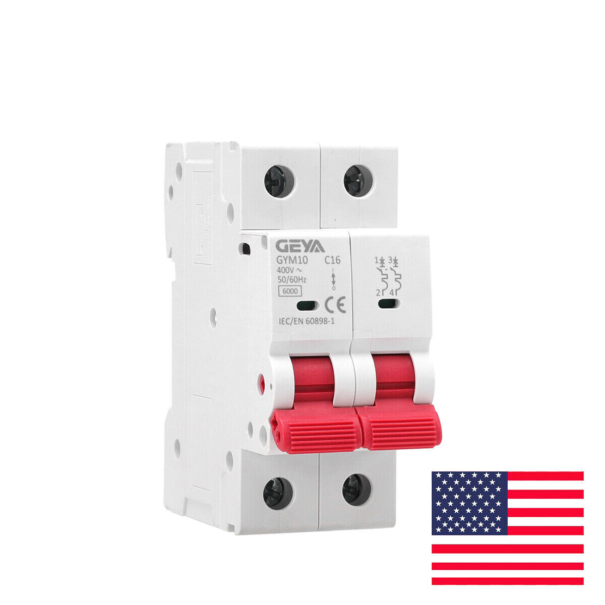 GEYA AC Mini Circuit Breaker MCB 2P 6/10/16/25/32/40/50/63A 6kA C Curves Switch