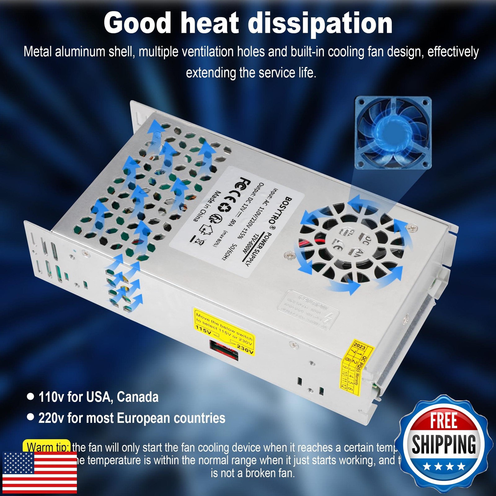 BOSYTRO 12V 50A 600W DC Switching Power Supply, Universal Regulated Switching