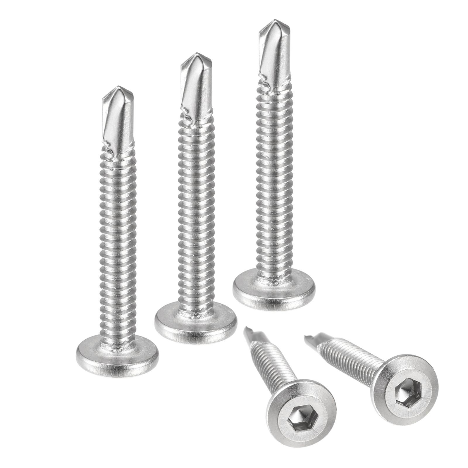 50pcs #10 x 1-1/2″ 410 Stainless Steel Flat Head Hex Socket Self Drilling Screw