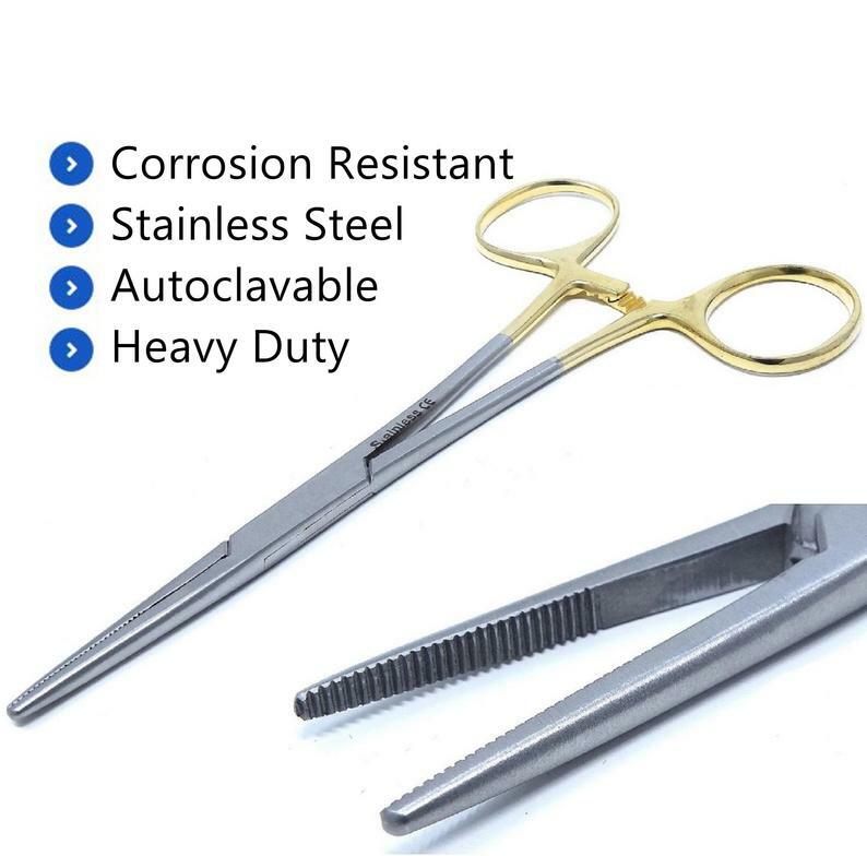 Gold Handle Kelly Hemostat Forceps 5.5″ Straight, Premium Stainless Steel