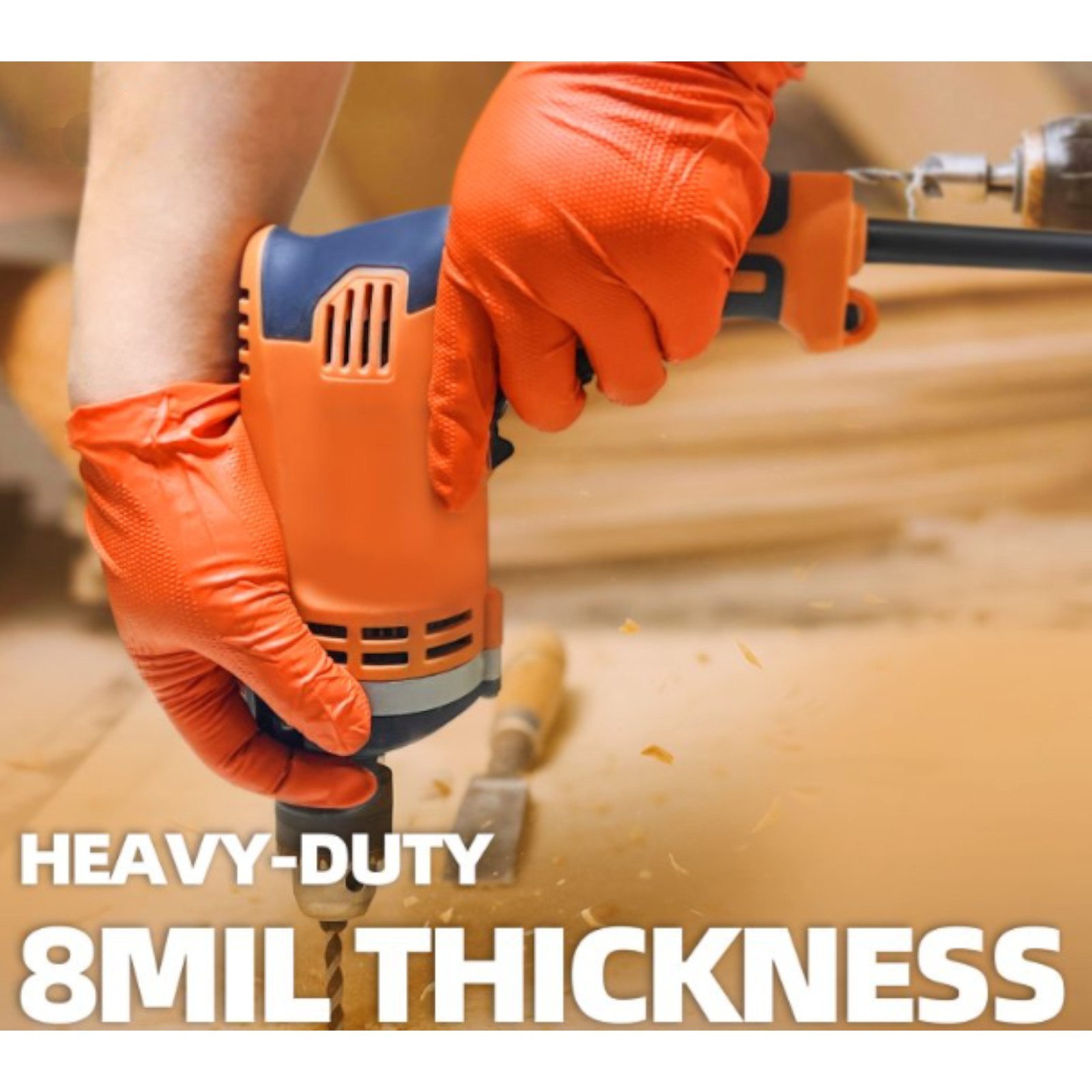Heavy Duty Orange Industrial Nitrile Gloves with Raised Diamond Texture, 8-mil