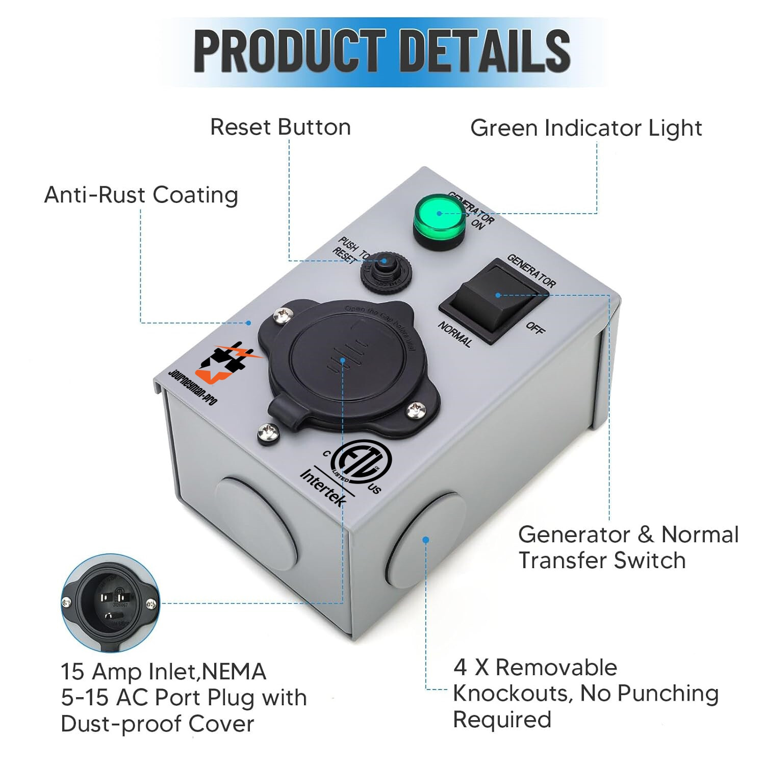 Generator Transfer Switch for Gas Furnace, Oil Heater ETL Listed Journeyman-Pro