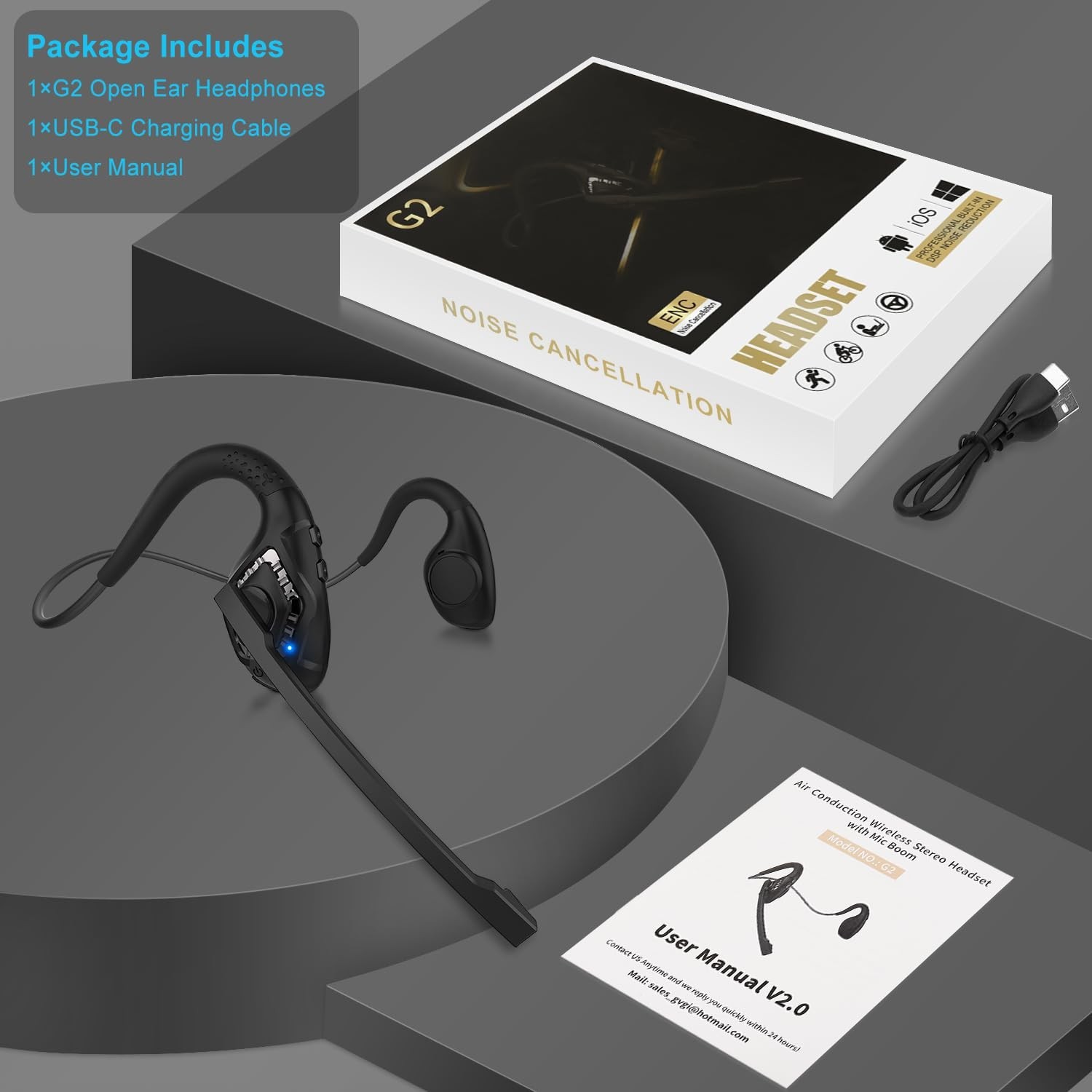 iDIGMALL Bluetooth 5.3 Headset with Microphone, Open Ear Headphones w/Noise C…