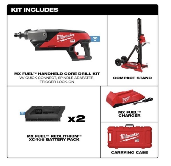 Milwaukee MX FUEL Handheld Core Drill Kit with Stand SKU# MXF301-2CXS