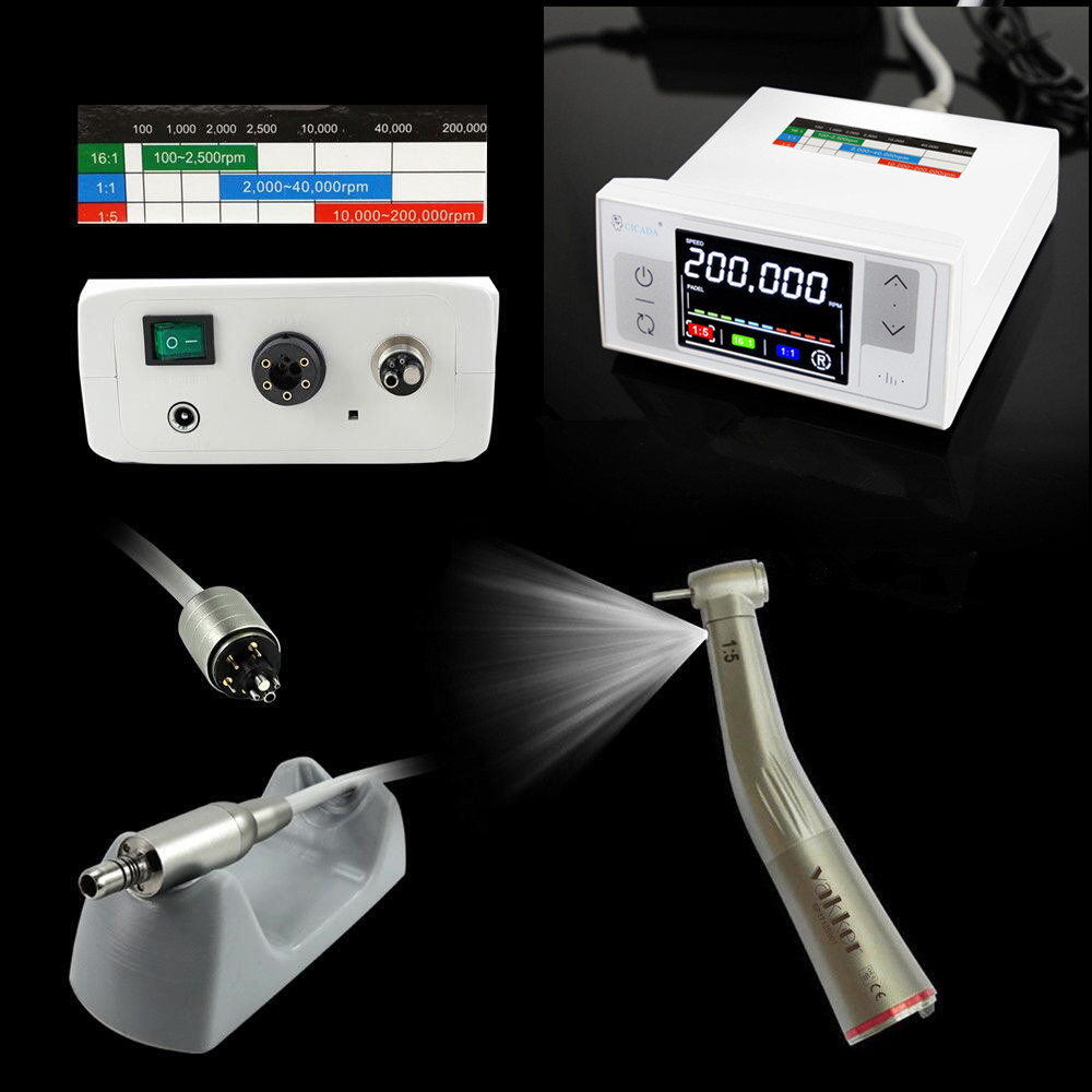 CICADA LED Dental Electric Motor + High Speed 1:5 Handpiece Contra Angle