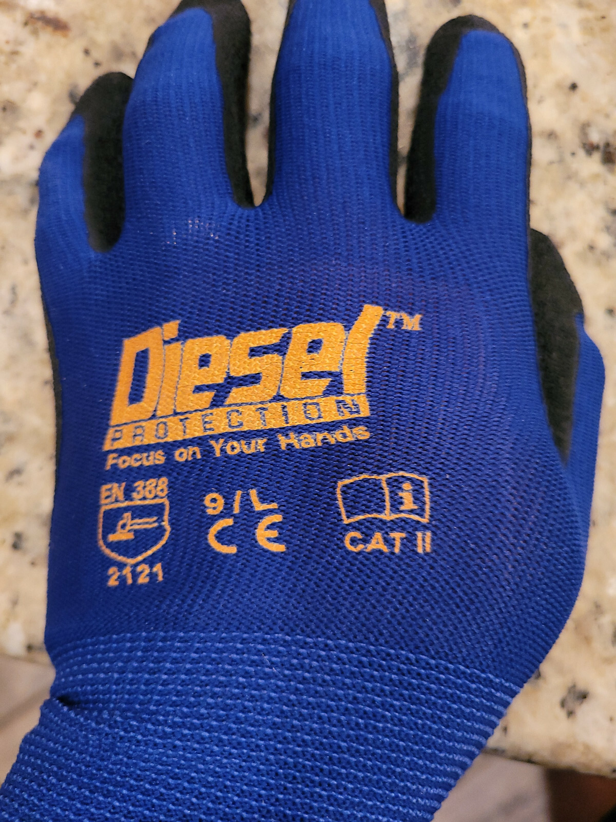 Diesel 12 Pair Blue Safety Gloves Latex Coated Grip