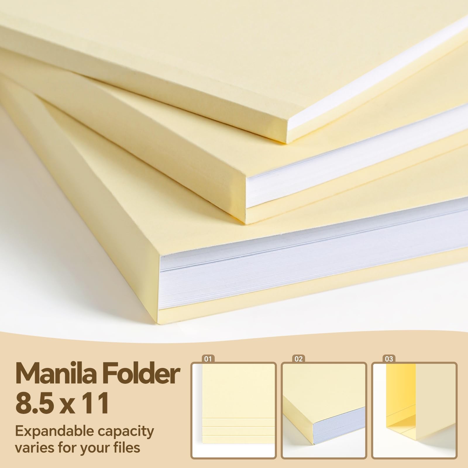 21 Pack Manila File Folders 8.5×11 Inch Letter Size 1/3 Cut Tabs Office
