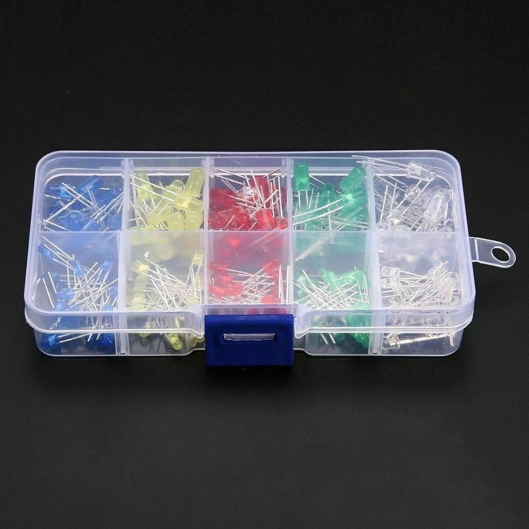 300Pcs 5mm 3mm LED Light Kit Yellow White Blue Red Green Assortment with Case