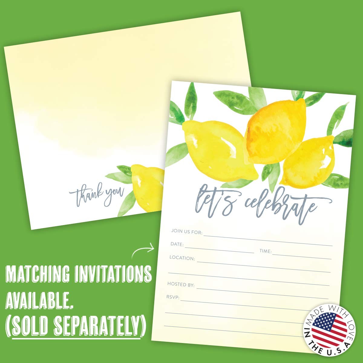 Koko Paper Co Lemon Thank You Cards | 25 Flat small, Yellow, Green, White