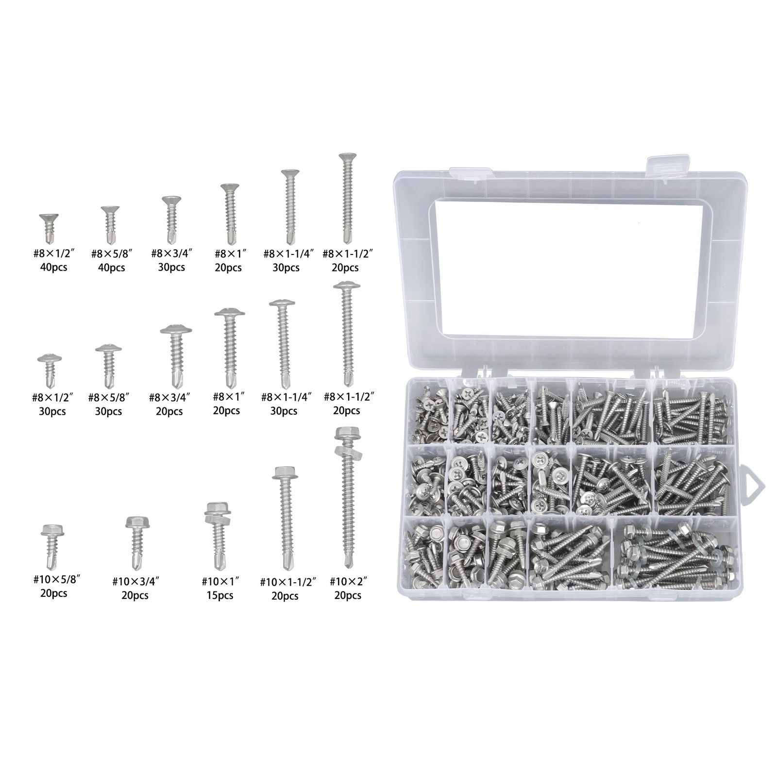 425PC 410 Stainless Steel Self-Tapping Screws #8#10 Self-Drilling Assortment Kit