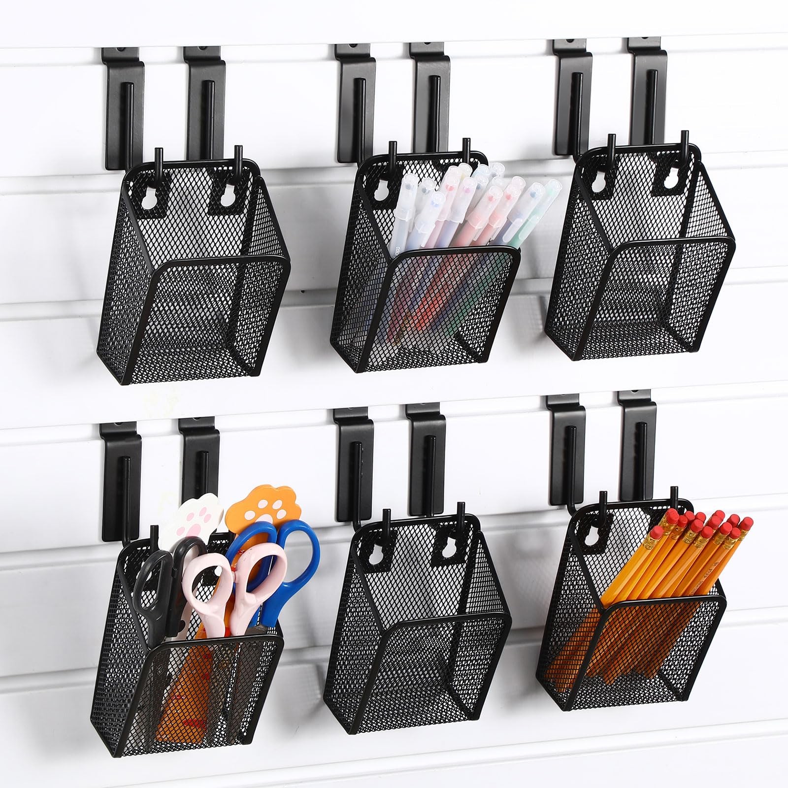6 Pcs Slatwall Bins Pencil Holder with J Hooks Wall Mount Metal Slatwall Bin …