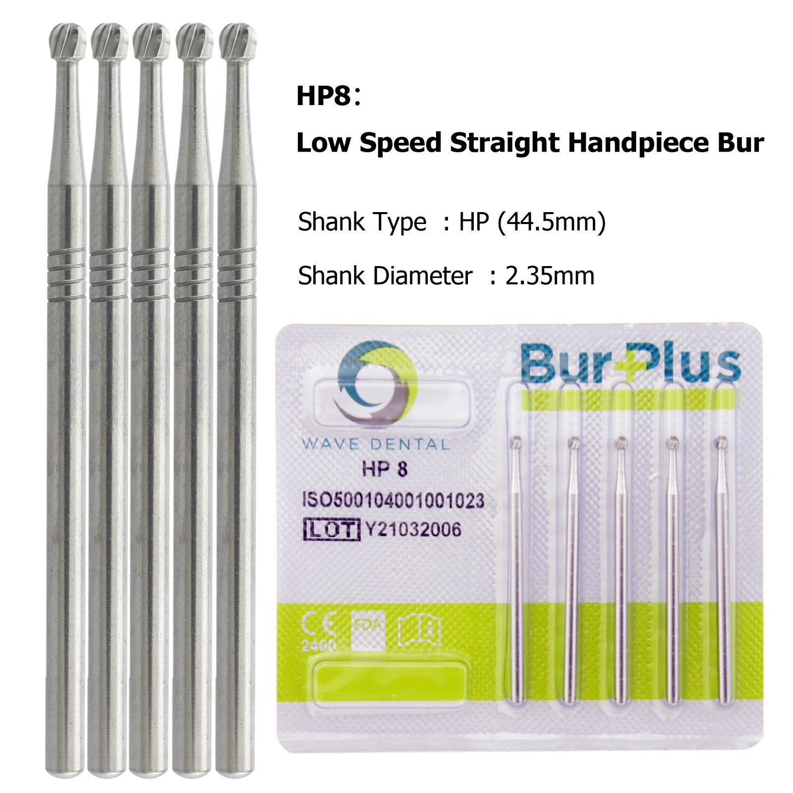 WAVE Dental Latch Carbide Burs Round RA Slow Speed Straight Handpiece Bur 44.5mm