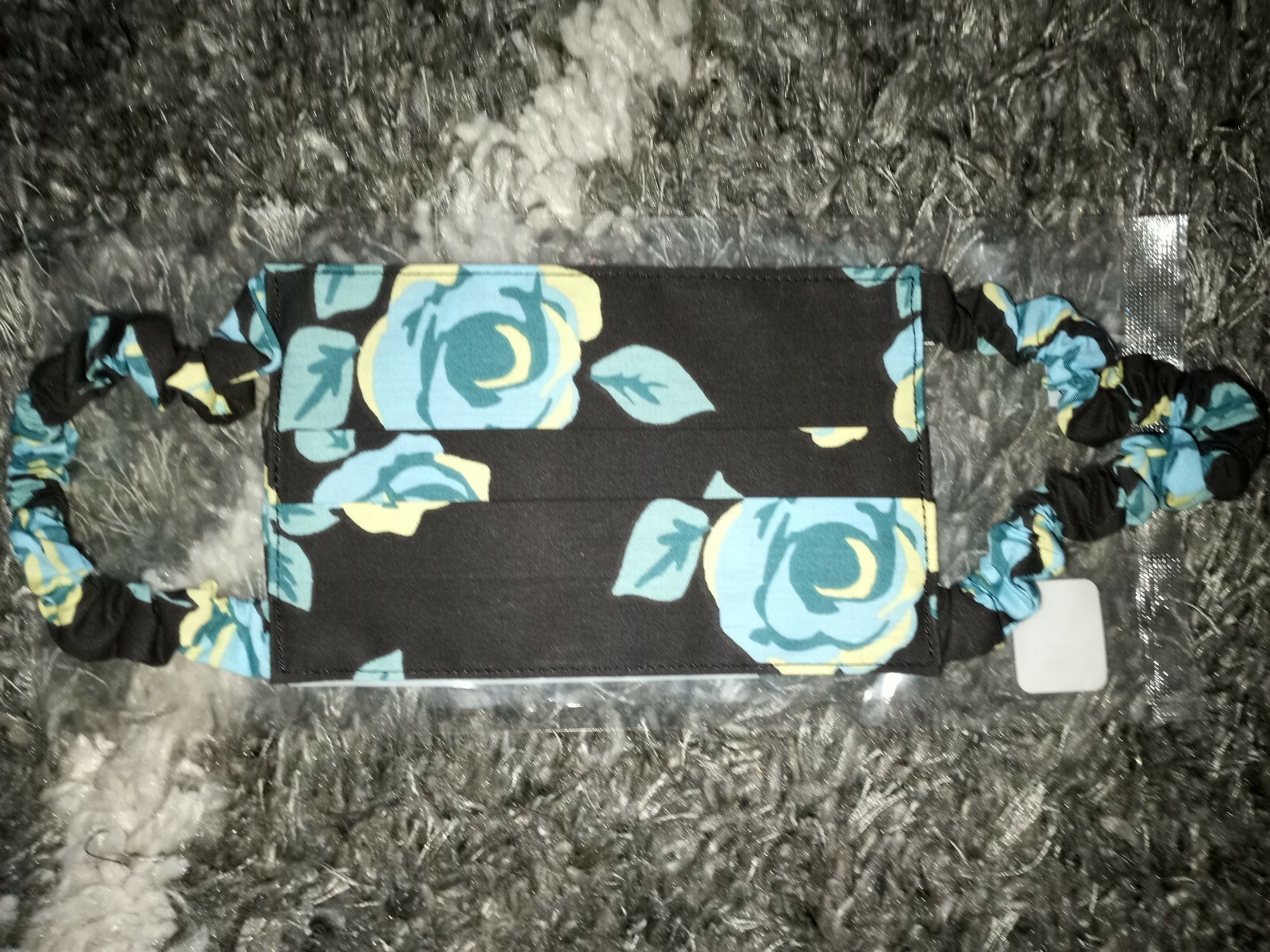 Justice reusable scrunchie Face MAsk black w/blue floral new