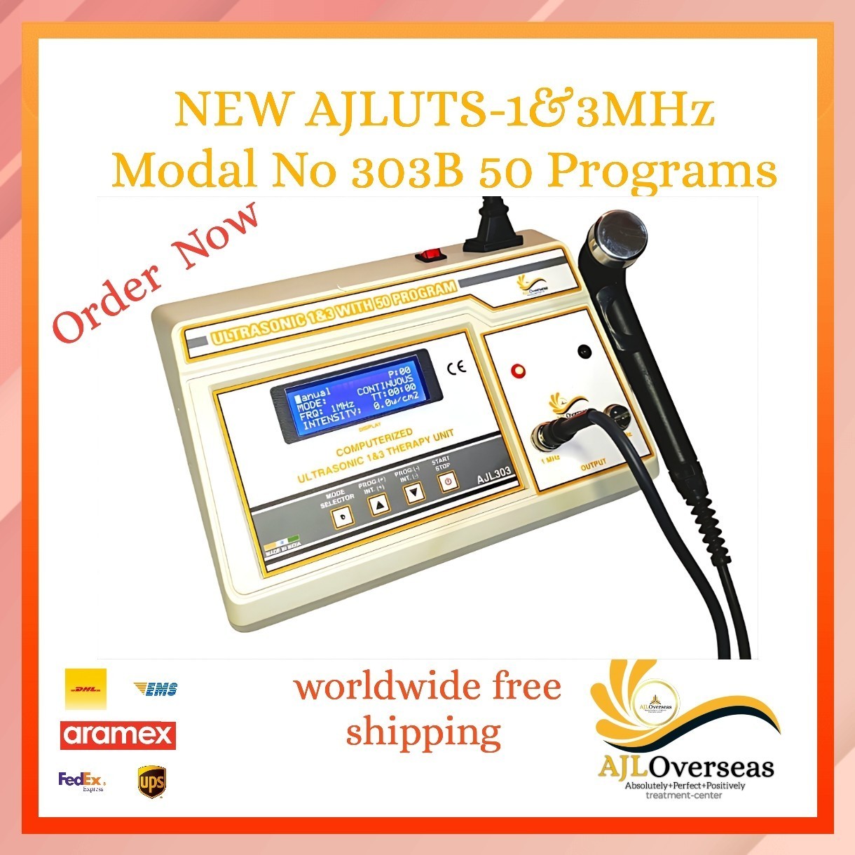 New 1&3-MHz AJLUTS-302 LCD Light Weight Physical Therapy Ultrasonic Home Use