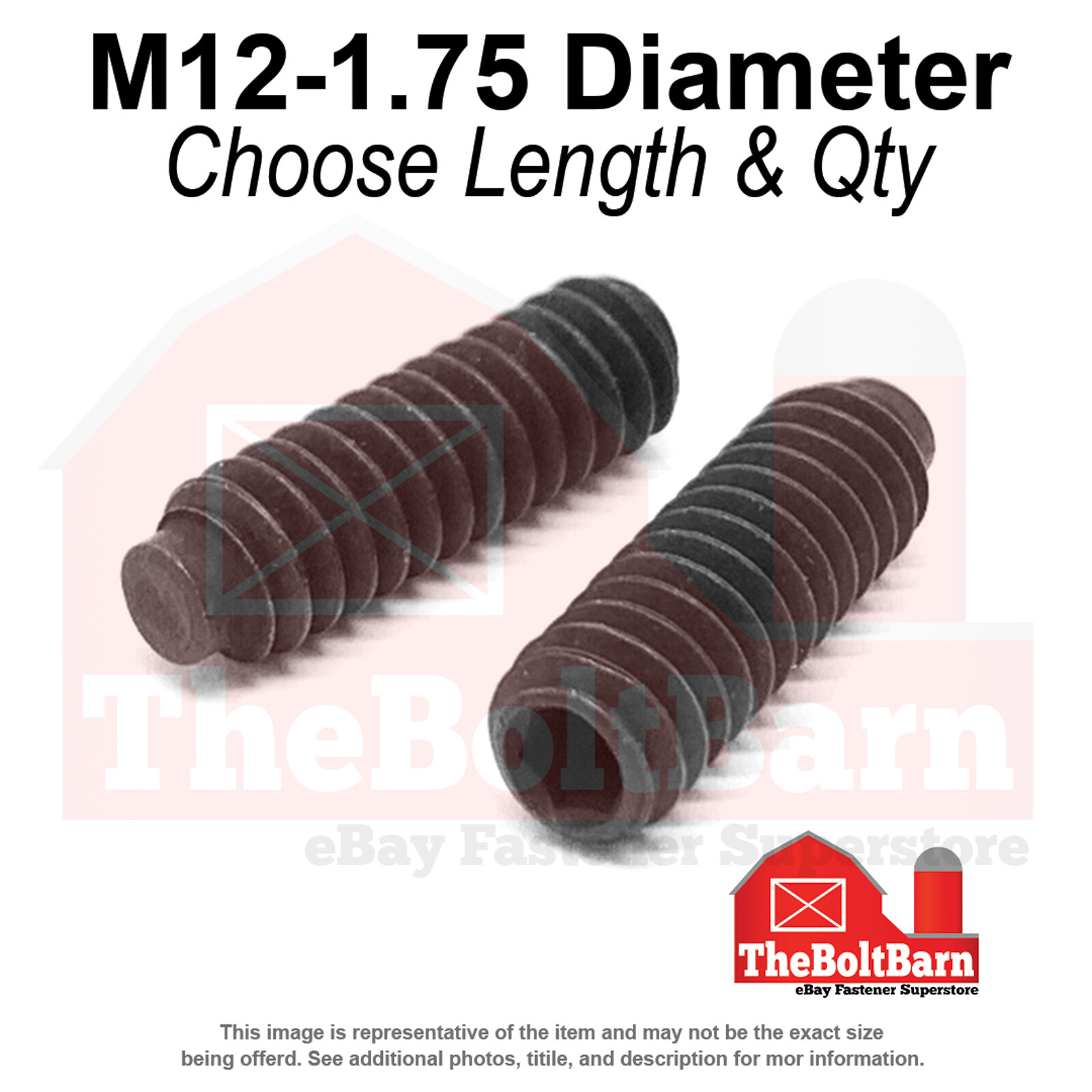 M12-1.75 CL45H Half Dog Point Socket Set Screws Black Oxide (Pick Length & Qty)