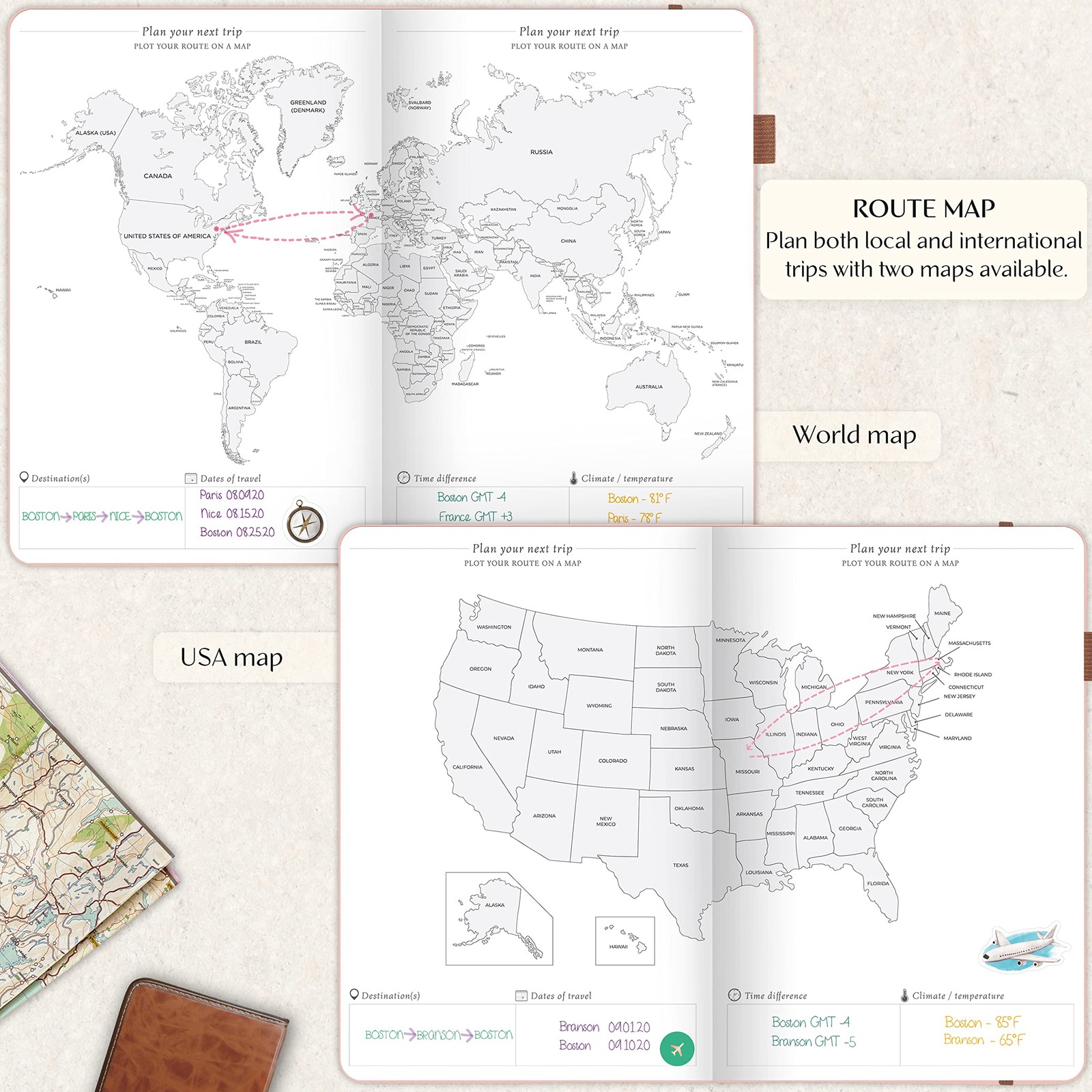 Legend Travel Planner – Vacation Itinerary A5 (5.8″ x 8.3″), Rose Gold