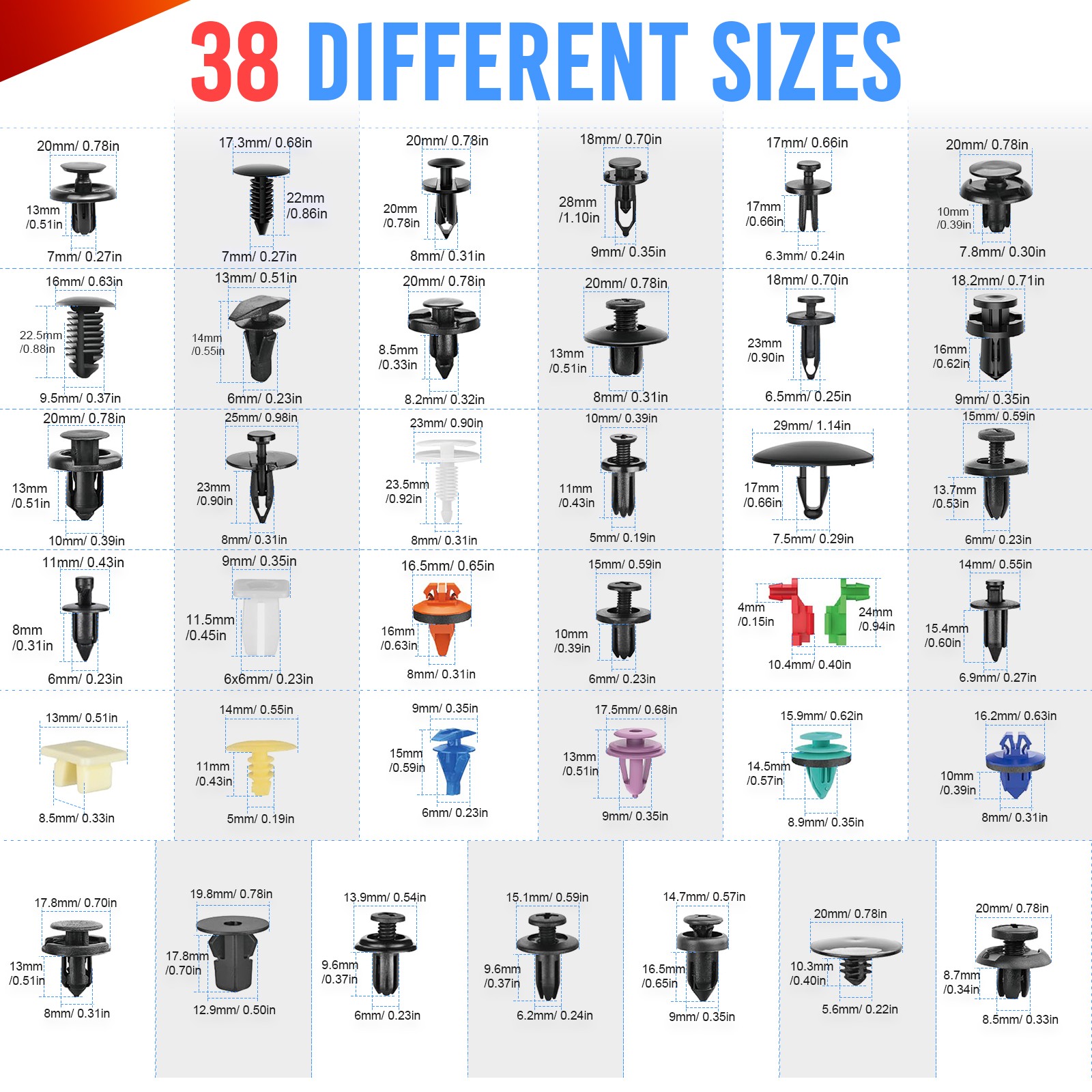 1295pc Car Push Retainer Clips & Auto Fasteners Assortment Kit Removal Tools Set