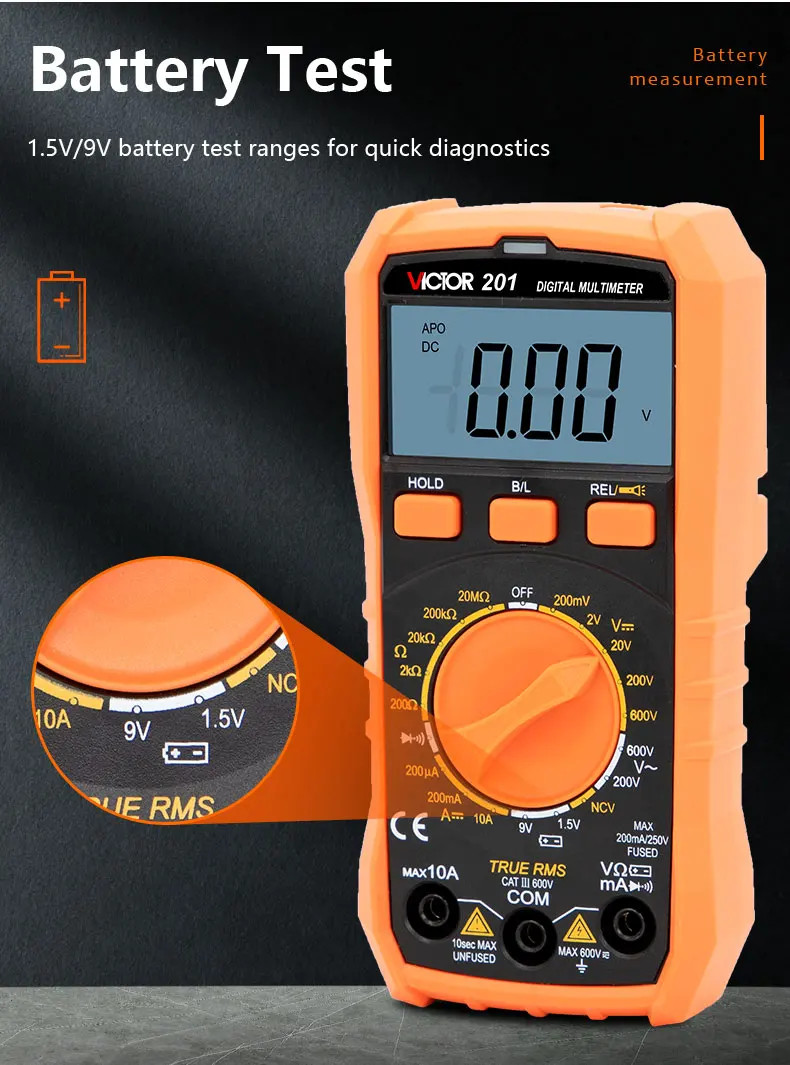 Digital Multimeter Portable Compact Manual Ranging Voltage Current Resistance