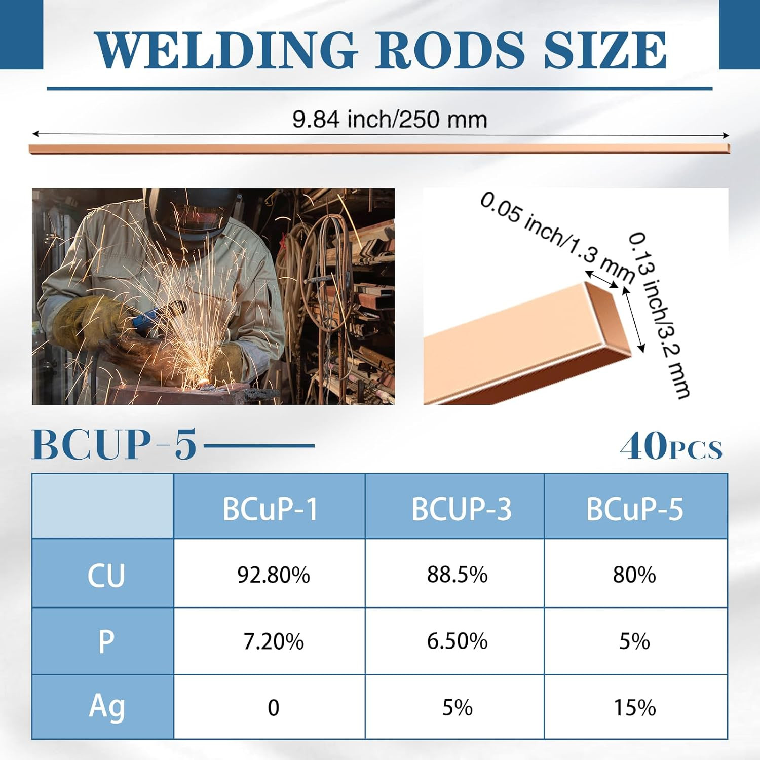 40 Sticks Brazing Rods AWS Bcup-5 15% Silver Solder Phos Copper Brazing Alloys F