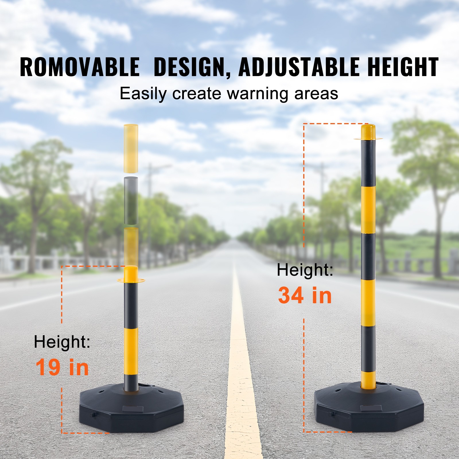 VEVOR 6PCs Traffic Delineator Post Cones with Fillable Base 8FT Chain Adjustable