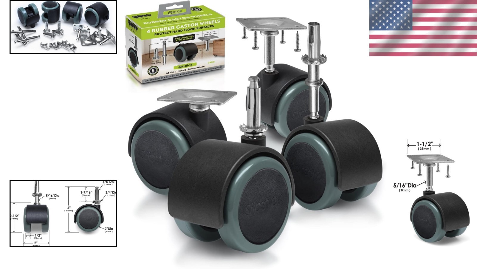 2 Inch Rubber Furniture Casters – Versatile Set of 4 for Everyday Use