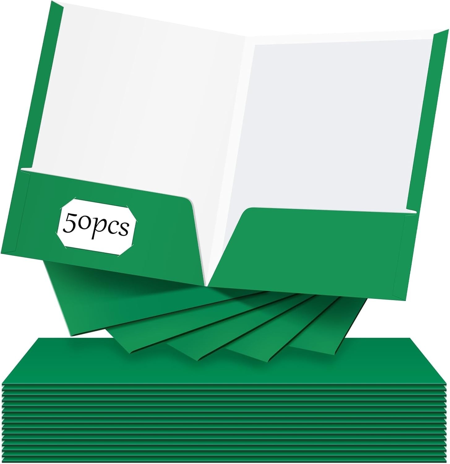 Elegant Green 2 Pocket Glossy Paper Folders – 50 Count for Ultimate Organization