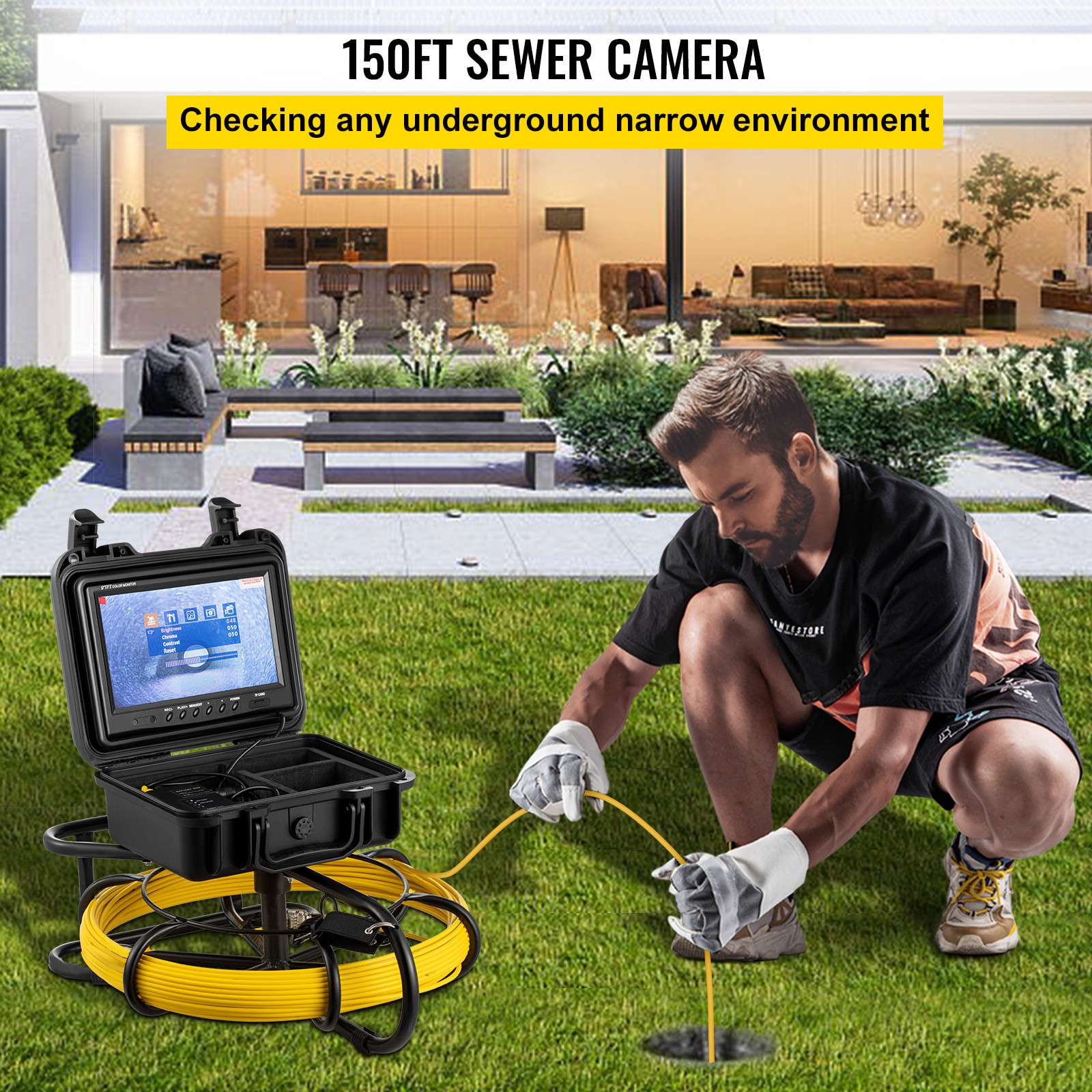 VEVOR Sewer Camera Pipe Inspection Camera 150FT 9-Inch LCD Monitor Pipe Camera