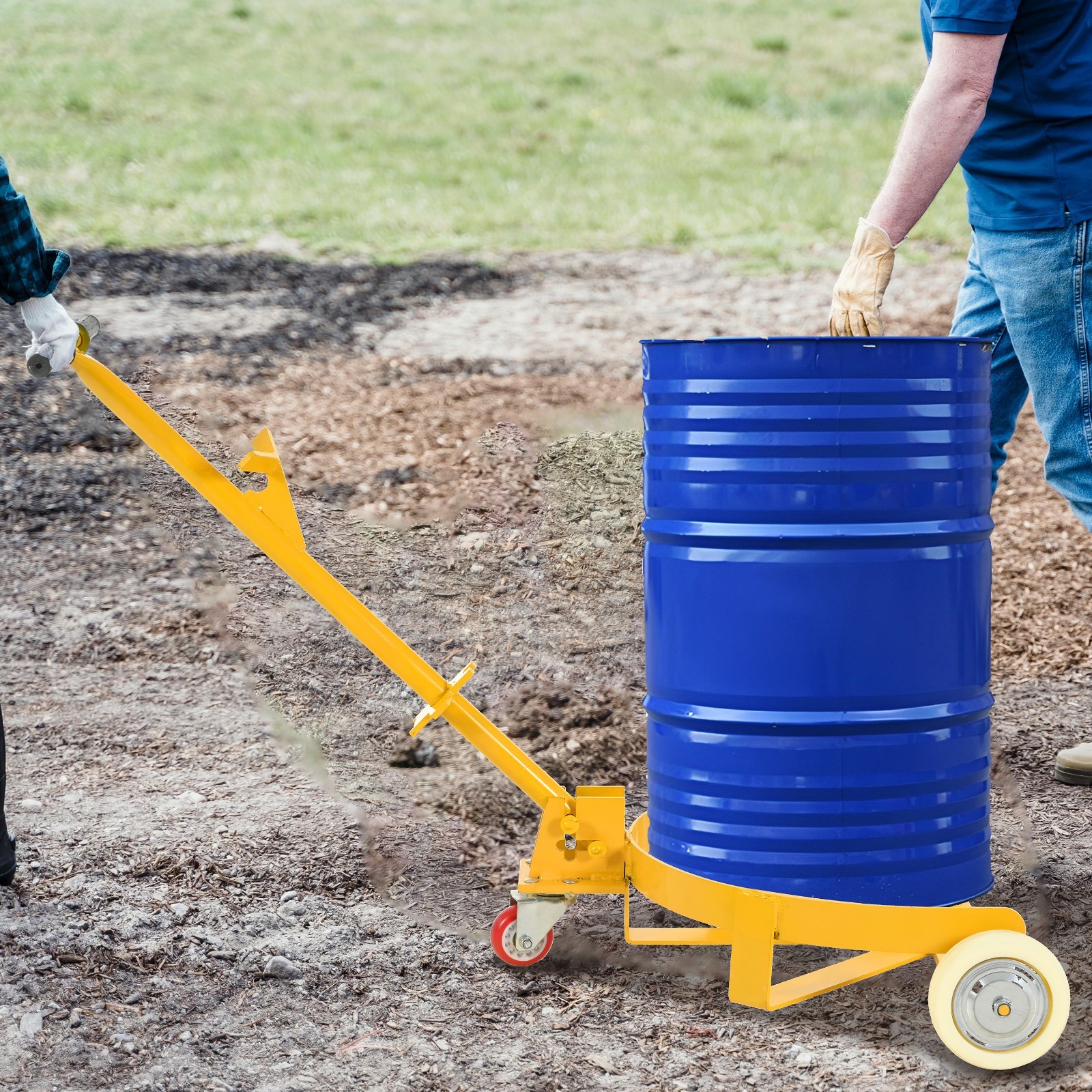 55 Gallon Drum Dolly, 1200lbs capacity, with 2 fixed PU Wheels and 1 swivel whee