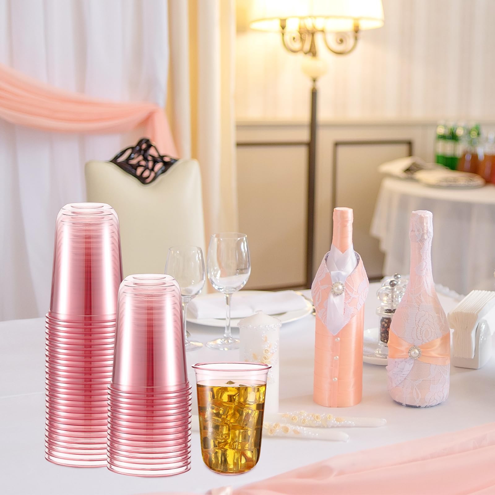 50 Pcs 16oz Disposable Stemless Glasses Crystal Plastic Wine Glasses Clear Pe…