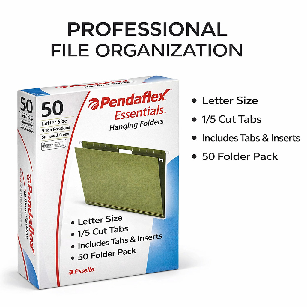 NEW Pendaflex Hanging File Folders Letter 1/5 Tab Green w/ Tabs & Inserts 50