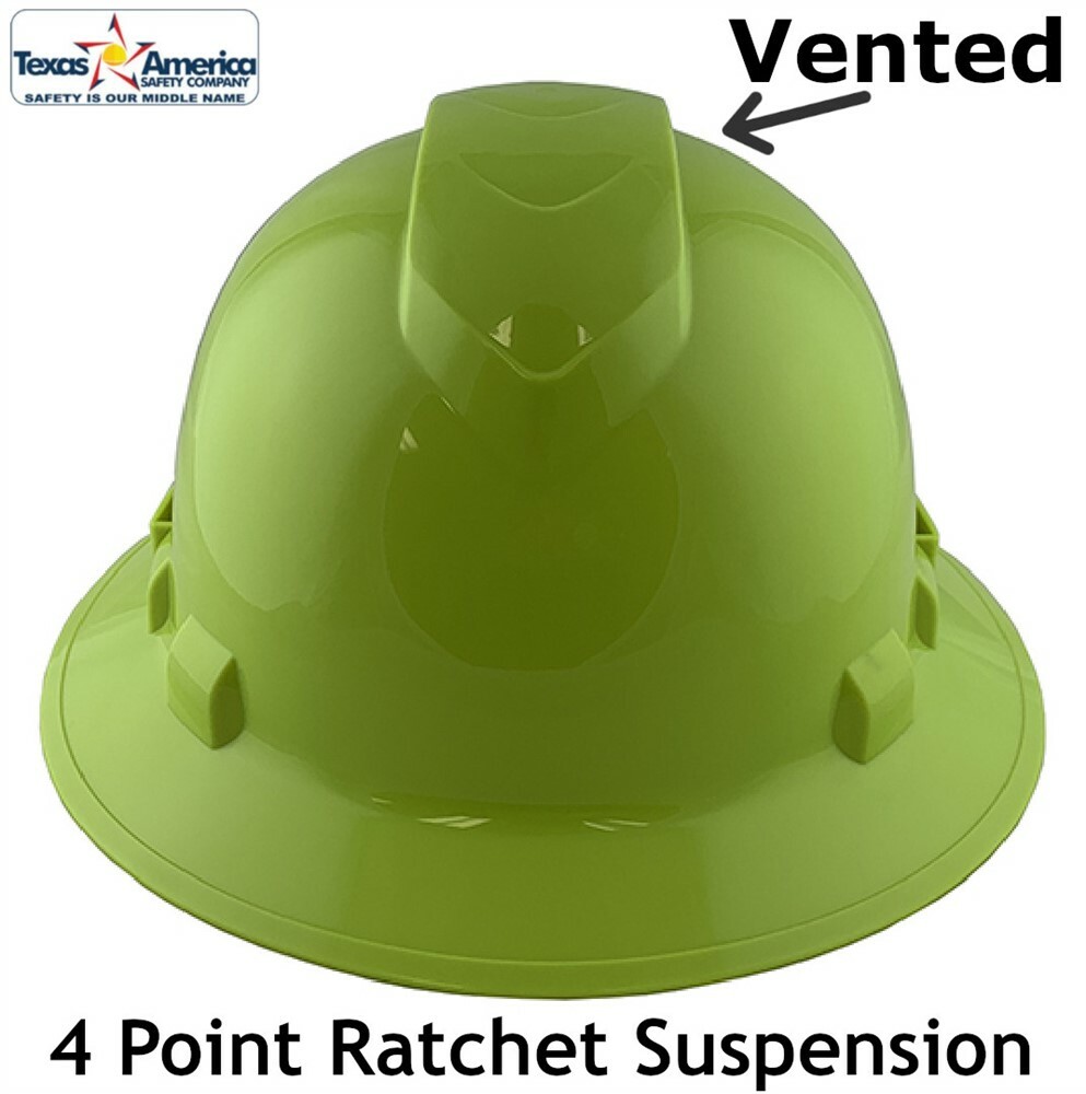 Pyramex RIDGELINE Full Brim Vented Hard Hat with 4 point suspension – Lime