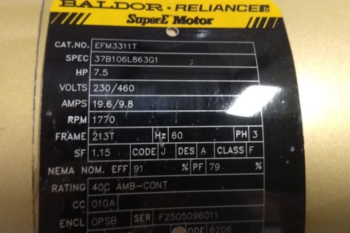 Baldor Electric EFM3311T 7-1/2 HP 1770 RPM 230/460VAC General Purpose Motor