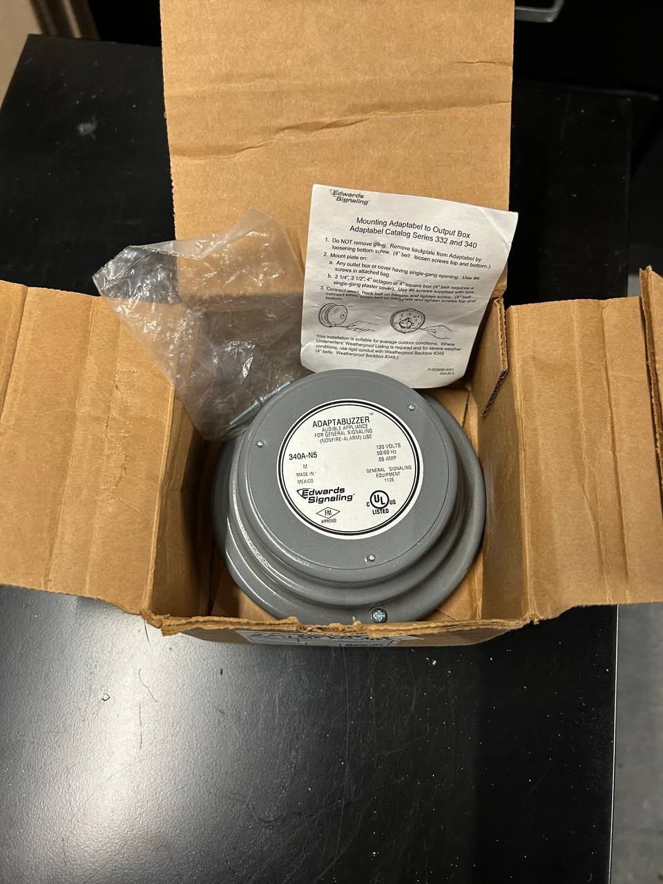 New. Edwards Adaptabuzzer 340A-N5 120v Audible Signal Device