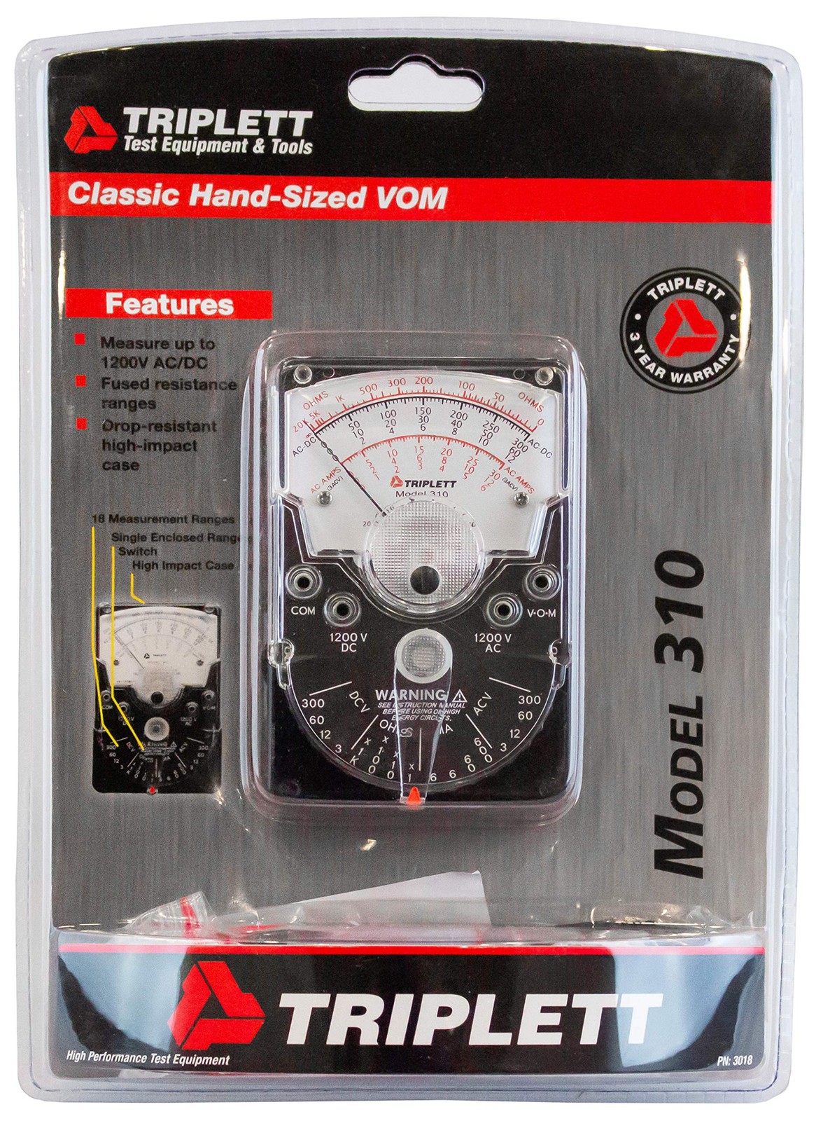 Triplett 3018 Model 310 Hand-Sized Analog Multimeter – AC/DC Voltage, DC Curr…