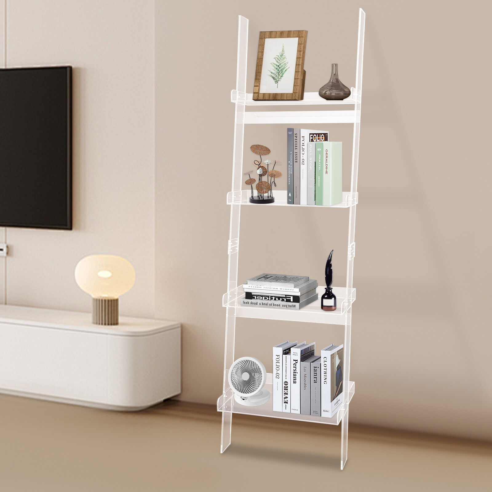 4Tier Acrylic Trapezoid Ladder Bookshelf Leaning Book Display Holder Stand Clear