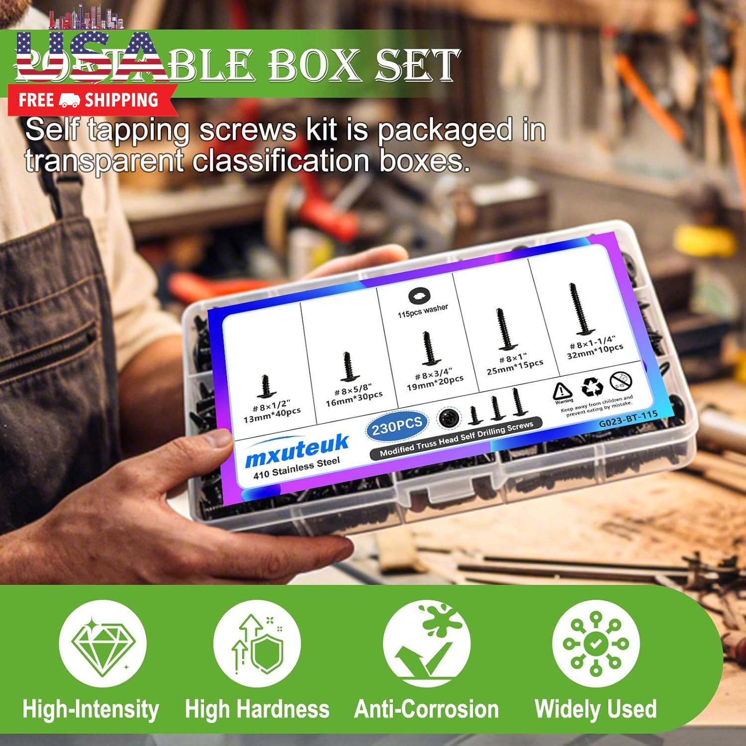 230PCS #8 Self Tapping Screws for Metal,410 Stainless Steel Self Drilling Screws