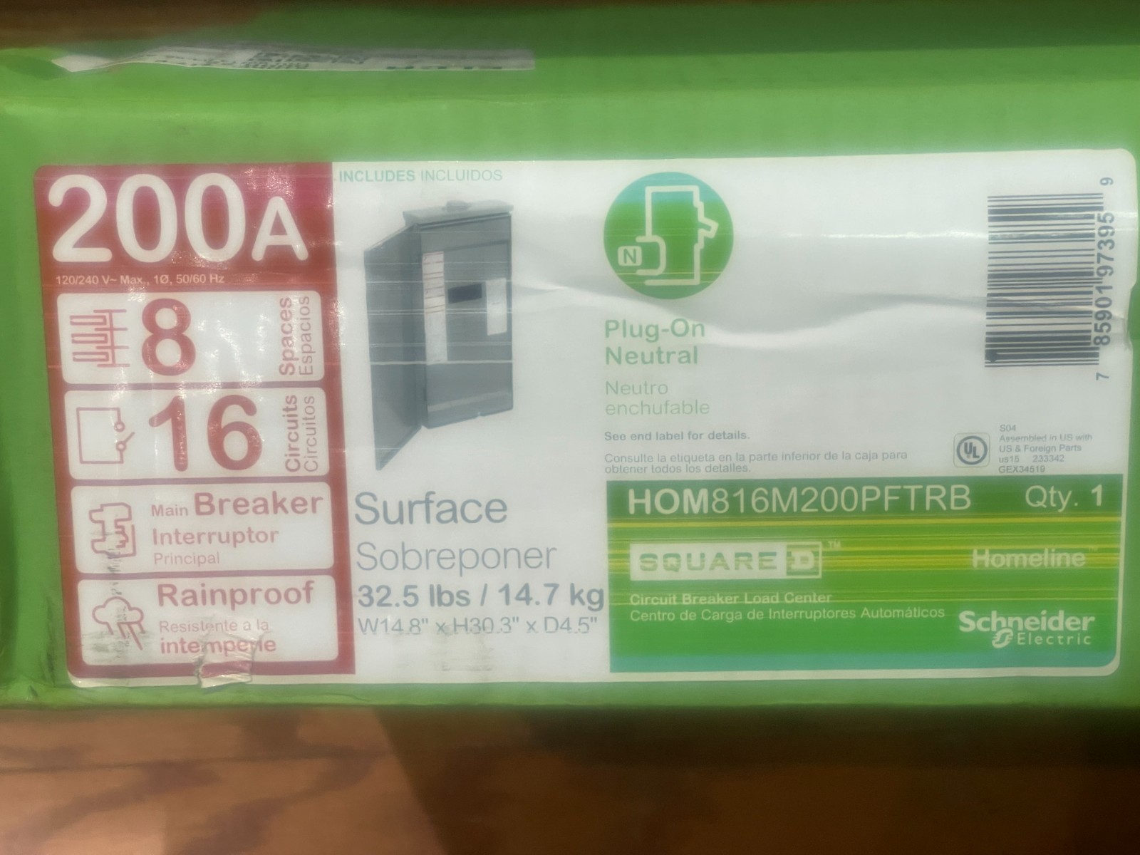 SQUARE D HOMELINE HOM816M200PFTRB 200A 8-SPACE 16-CIRCUIT BREAKER LOAD CENTER