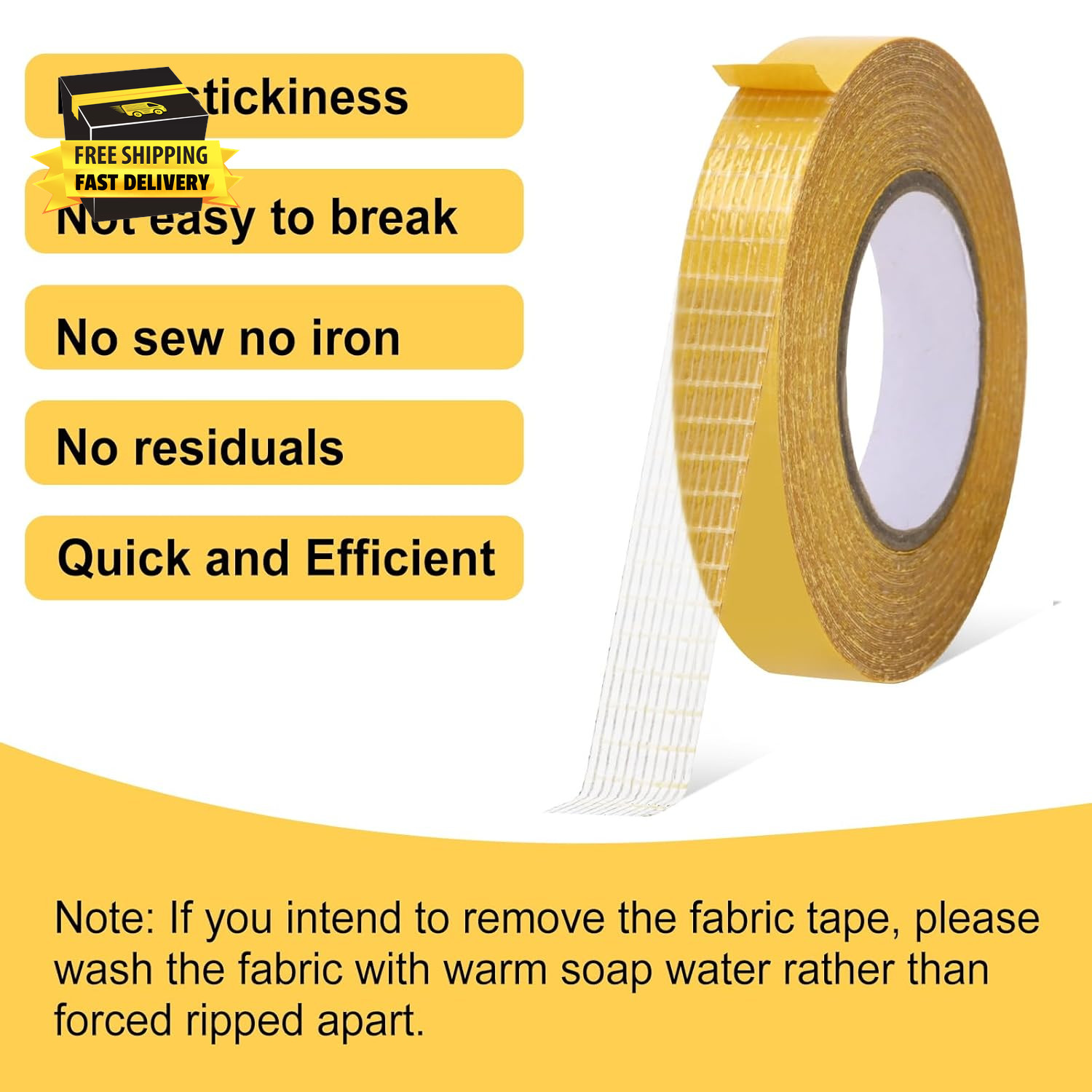 4 Pack， 0.5 in X 33Ft/10M，Double Sided Fabric Tape Heavy Duty for Hem，Fashion Dr