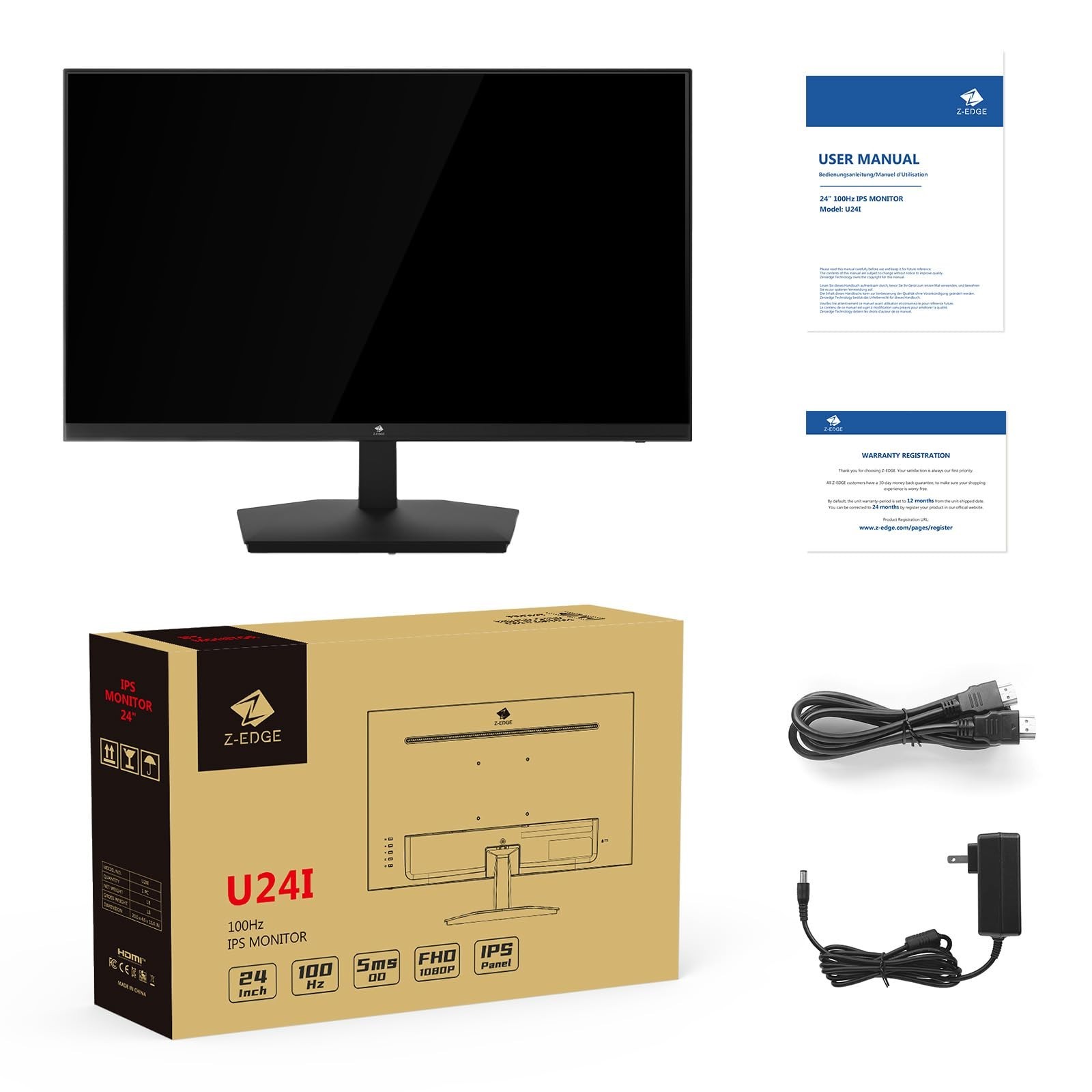 24 inch Monitor, Z-Edge Computer Monitor, Full HD 1920 x 1080p IPS 100Hz PC M…