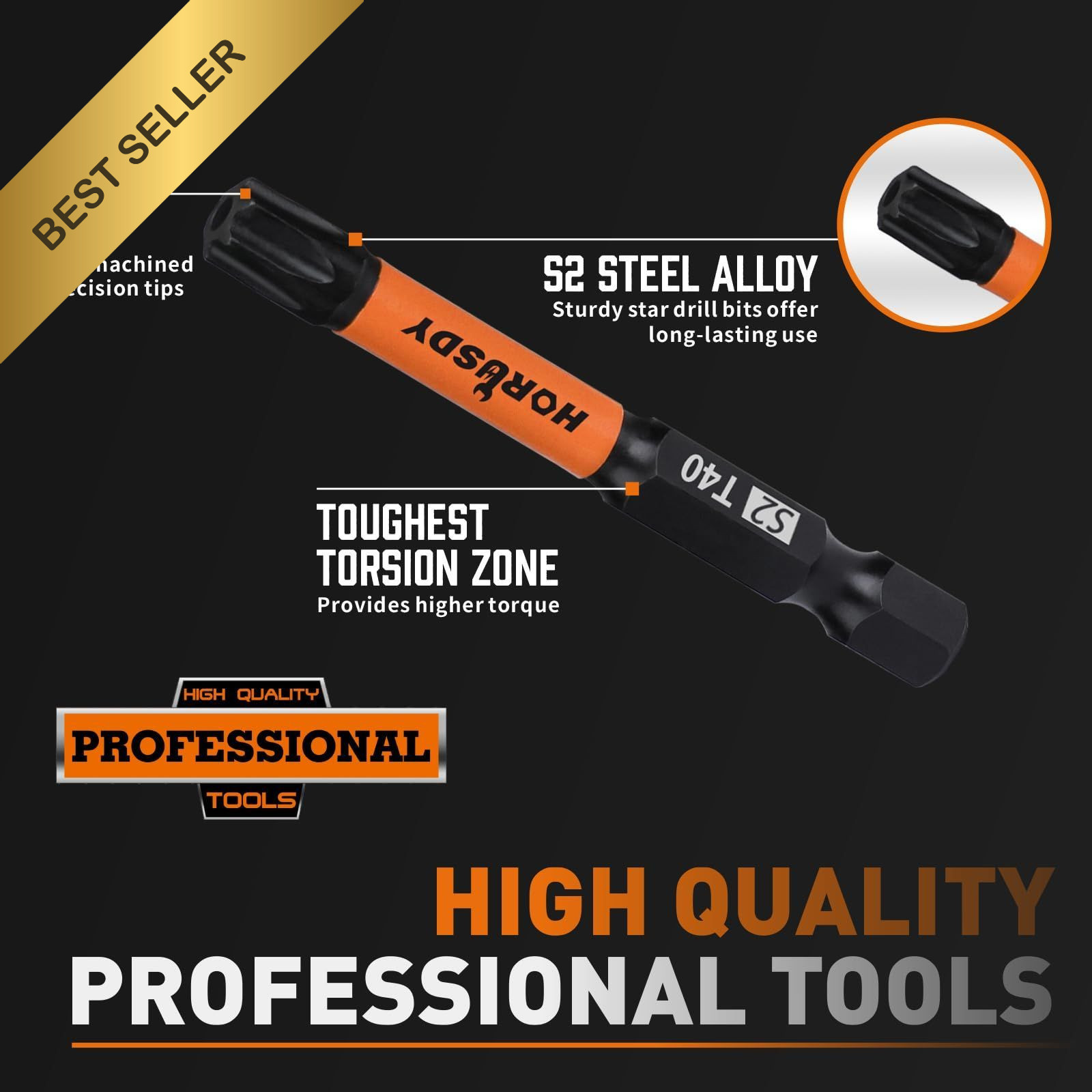 HORUSDY 36pcs Security Torx Bit Set Tamper Proof Star S2 Steel Impact Driver Box