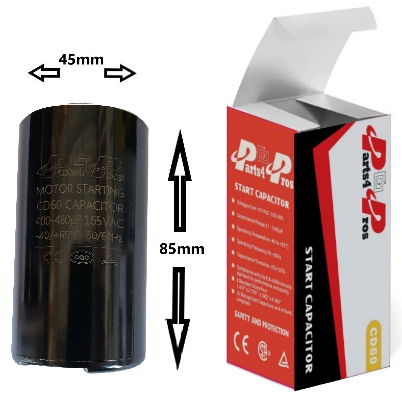 400-480 uF MFD 165 V AC High Quality Motor Start Capacitor Round 45x85mm CD60