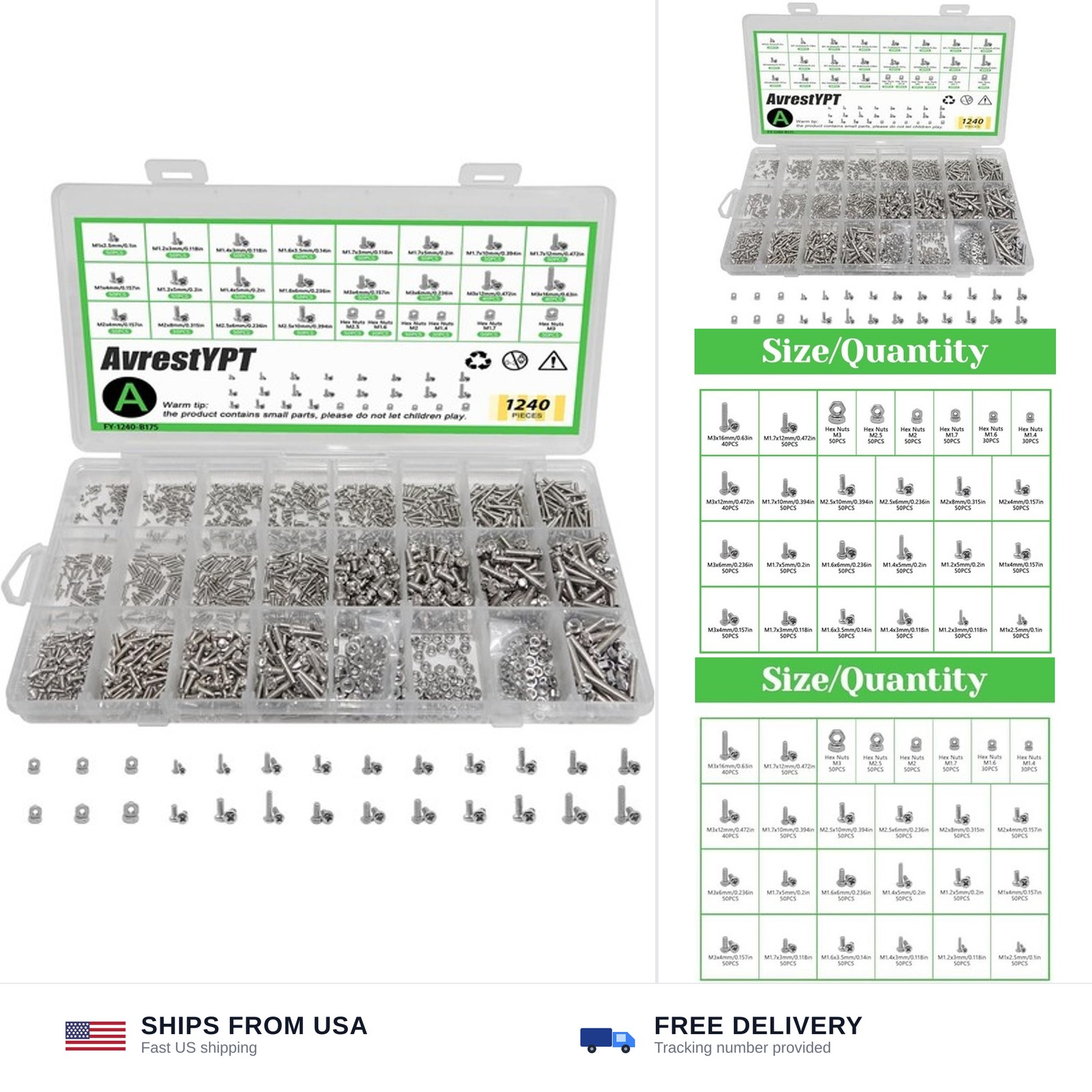 1240Pcs 304 Stainless Steel Metric Micro Screws Nuts Assortment, M1 M1.2 M1.4…