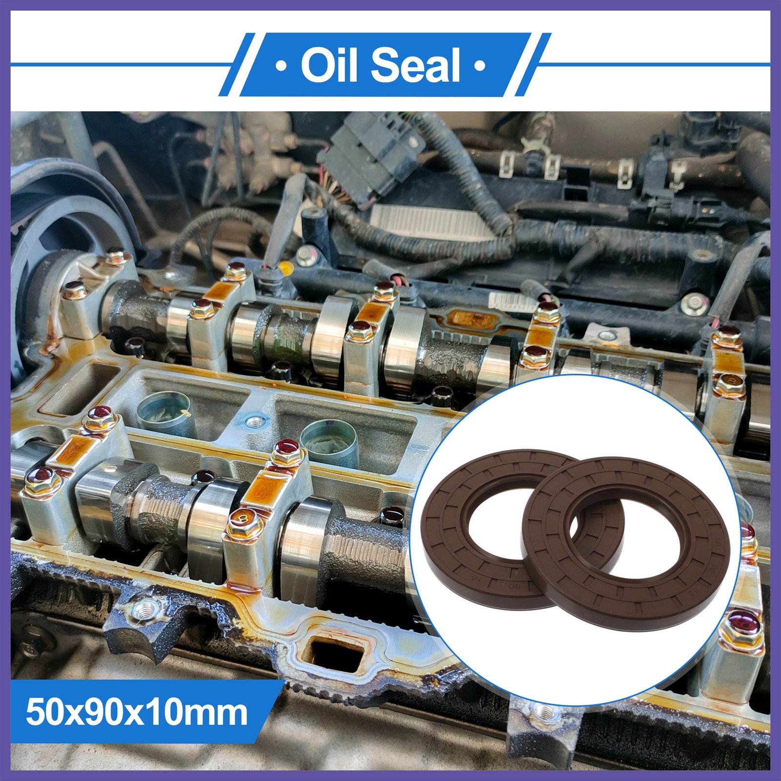 Oil Seal Seal Ring Rotary Shaft Seal FKM Rubber 50x90x10mm 2 Pcs